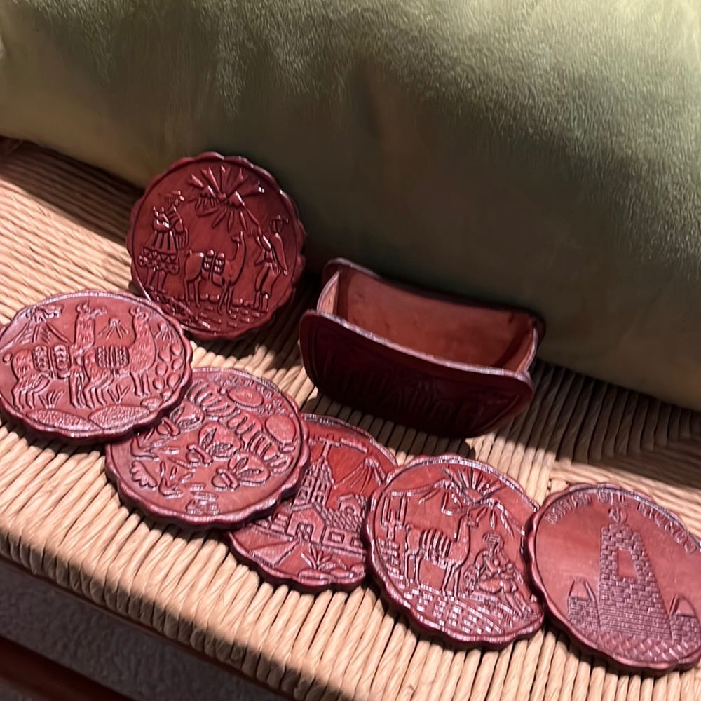 Beautiful Leather Coaster Set from Ecuador- Never Used